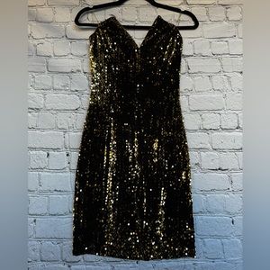 Mystic Velvet Black and Gold Sequin Cocktail Dress